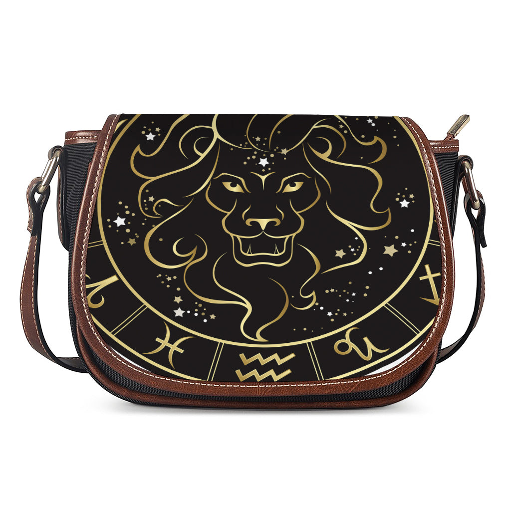 Gold And Black Leo Sign Print Saddle Bag