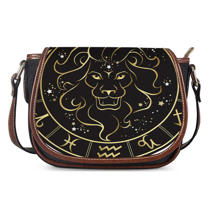 Gold And Black Leo Sign Print Saddle Bag