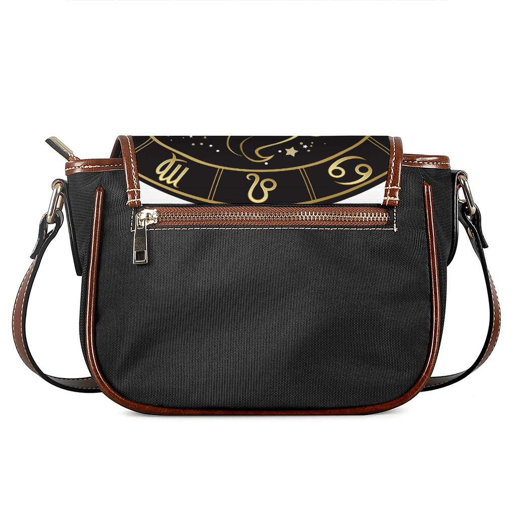 Gold And Black Leo Sign Print Saddle Bag