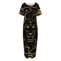 Gold And Black Leo Sign Print Short Sleeve Long Nightdress