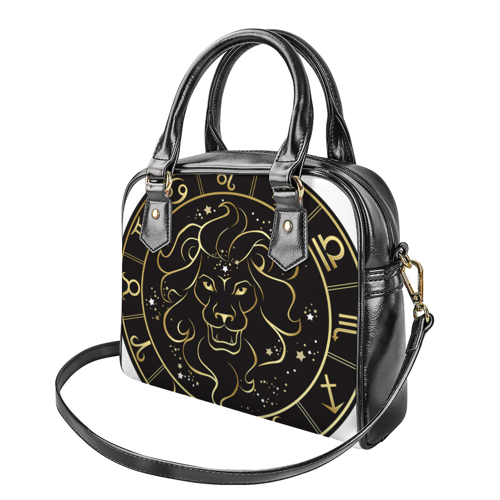 Gold And Black Leo Sign Print Shoulder Handbag