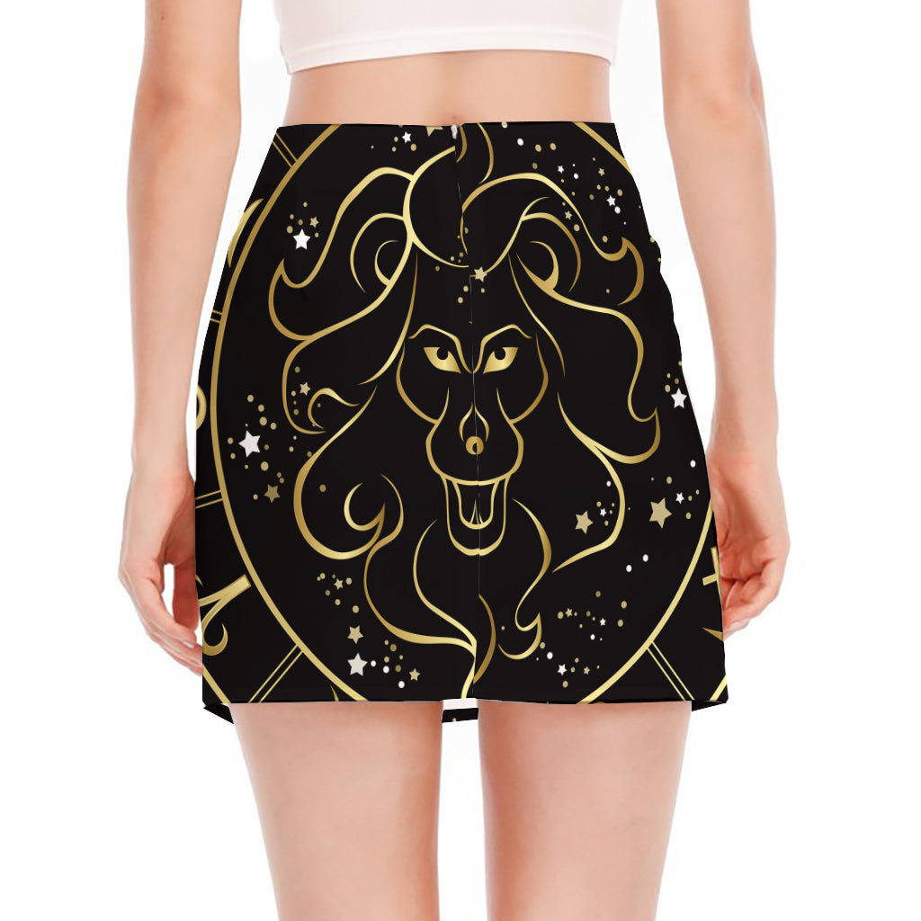 Gold And Black Leo Sign Print Side Slit Mini Skirt