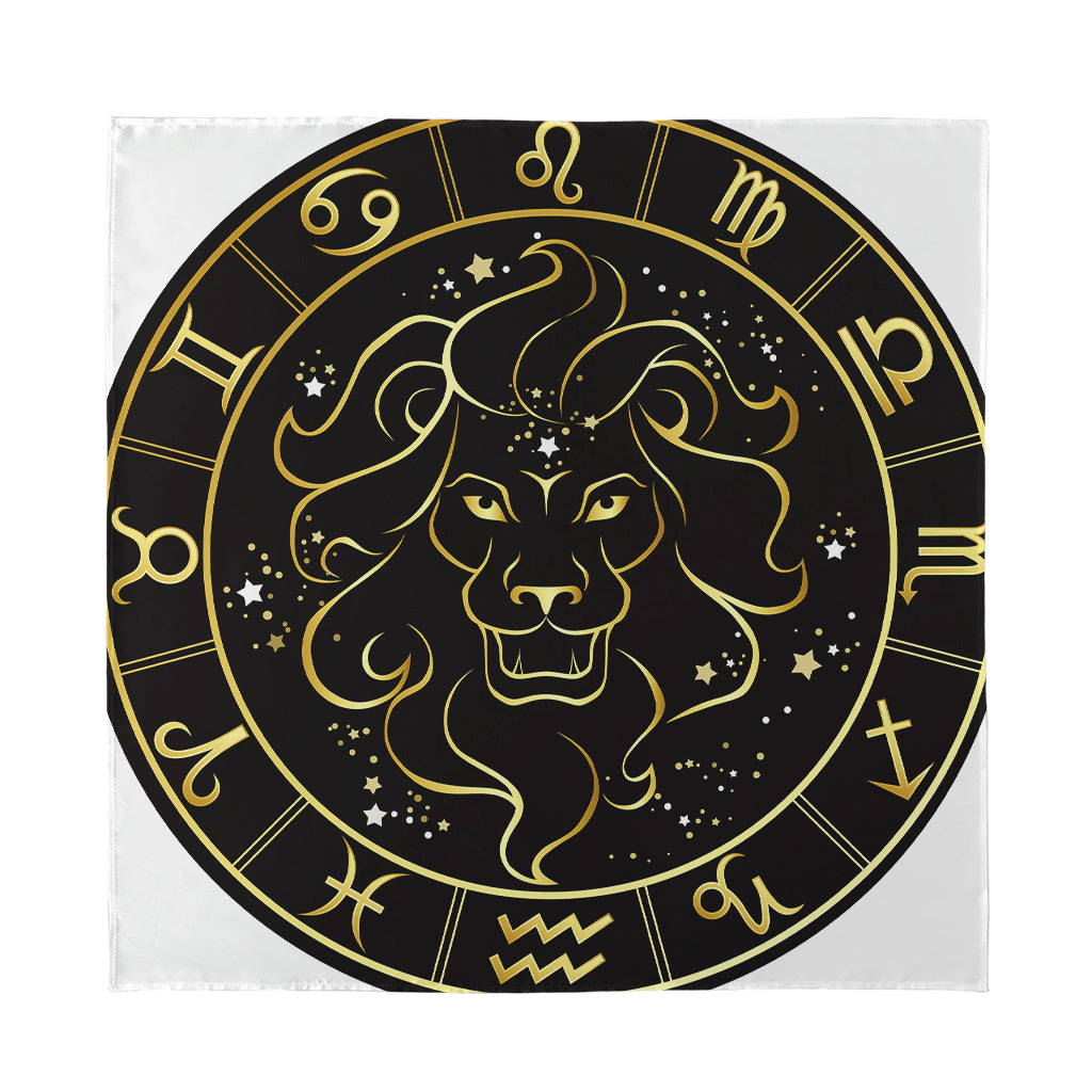 Gold And Black Leo Sign Print Silk Bandana