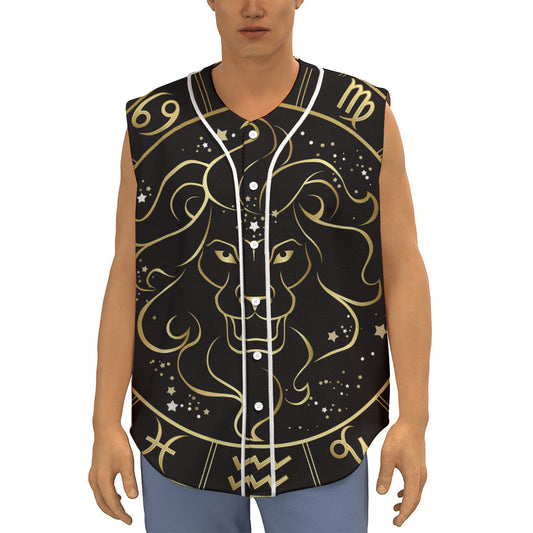 Gold And Black Leo Sign Print Sleeveless Baseball Jersey