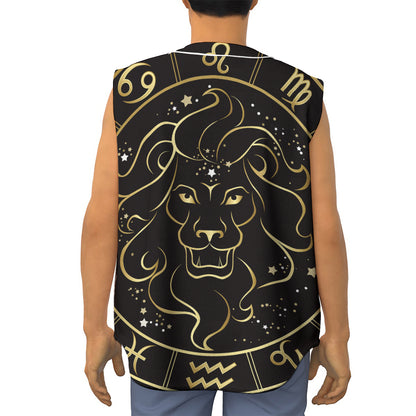 Gold And Black Leo Sign Print Sleeveless Baseball Jersey