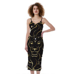 Gold And Black Leo Sign Print Slim Fit Midi Cami Dress