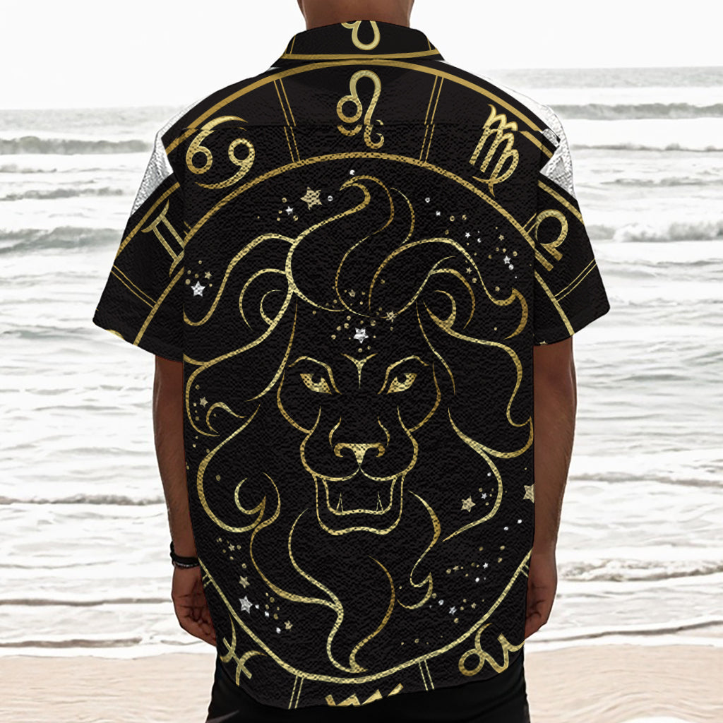 Gold And Black Leo Sign Print Textured Short Sleeve Shirt