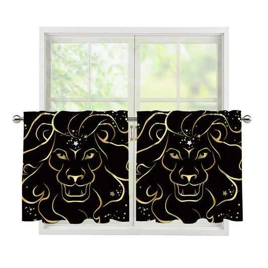 Gold And Black Leo Sign Print Tier Curtains