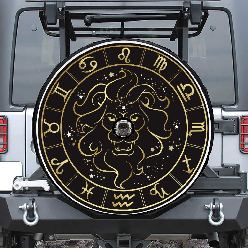 Gold And Black Leo Sign Print Tire Cover With Camera Hole