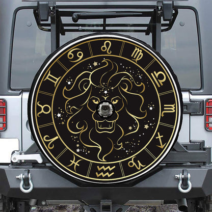 Gold And Black Leo Sign Print Tire Cover With Camera Hole