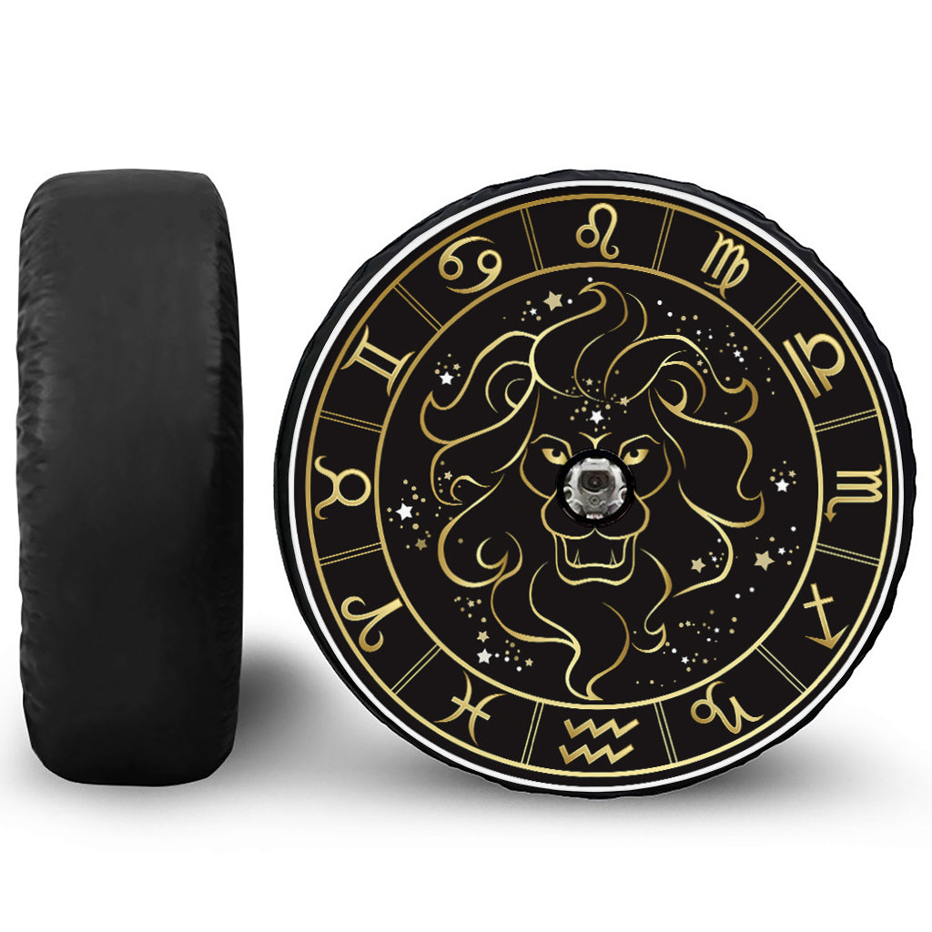 Gold And Black Leo Sign Print Tire Cover With Camera Hole