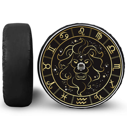Gold And Black Leo Sign Print Tire Cover With Camera Hole