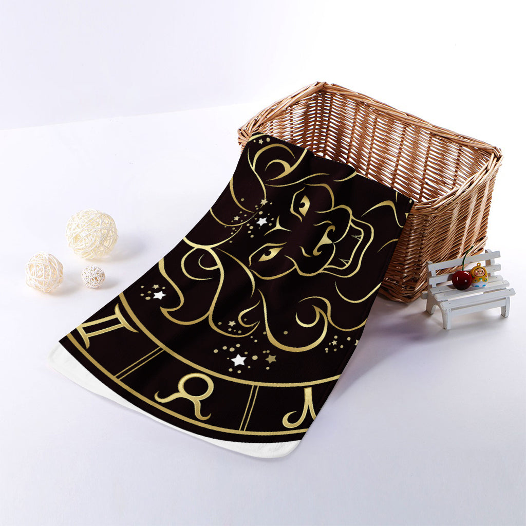 Gold And Black Leo Sign Print Towel