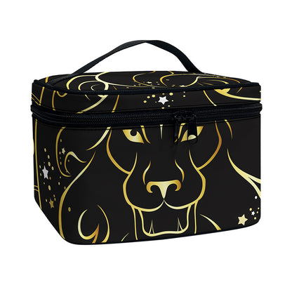 Gold And Black Leo Sign Print Travel Makeup Bag