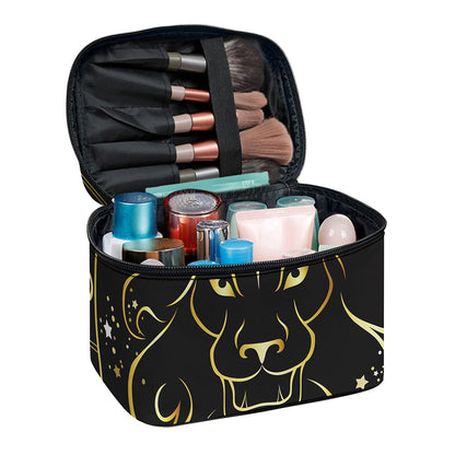 Gold And Black Leo Sign Print Travel Makeup Bag