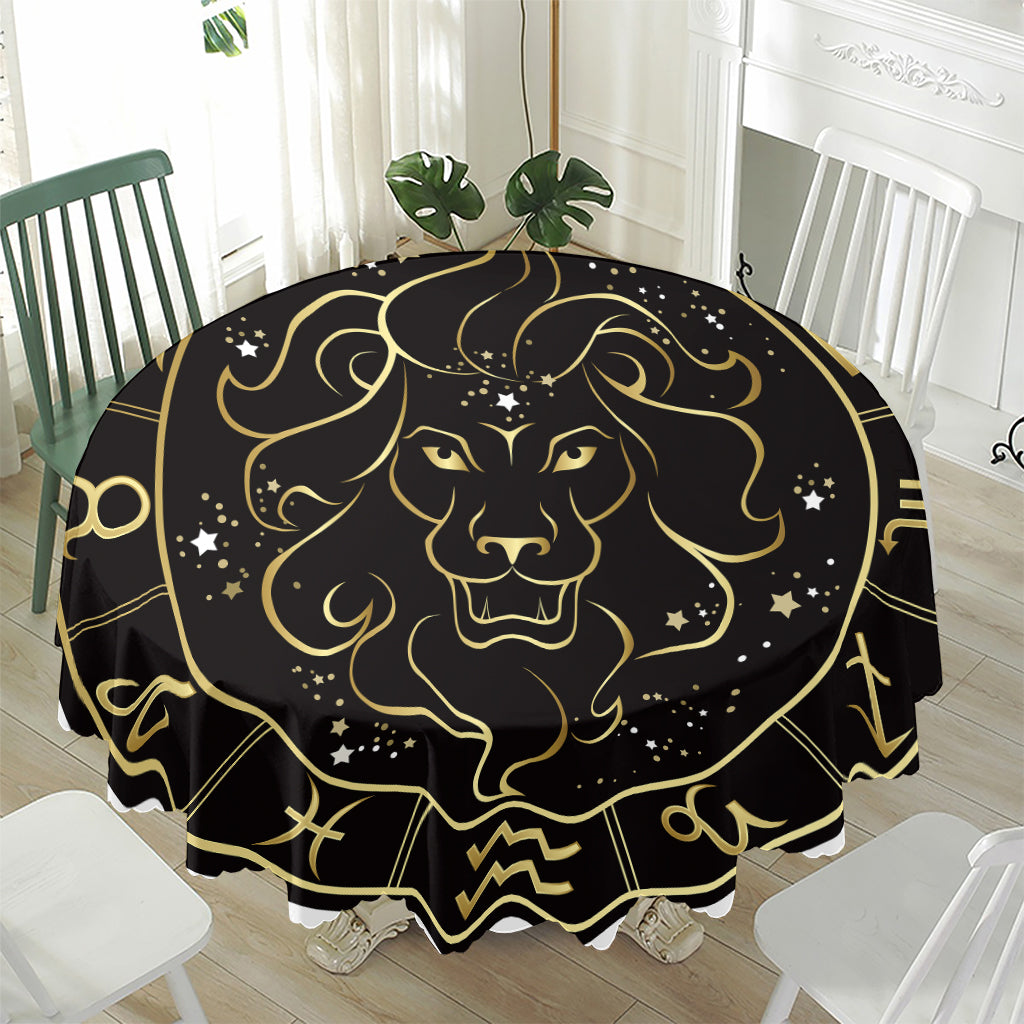 Gold And Black Leo Sign Print Waterproof Round Tablecloth