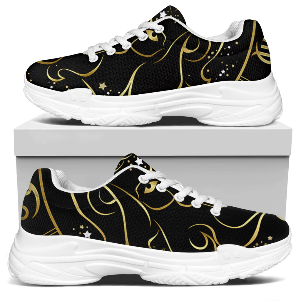 Gold And Black Leo Sign Print White Chunky Shoes