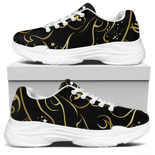 Gold And Black Leo Sign Print White Chunky Shoes