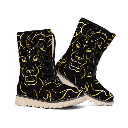 Gold And Black Leo Sign Print Winter Boots