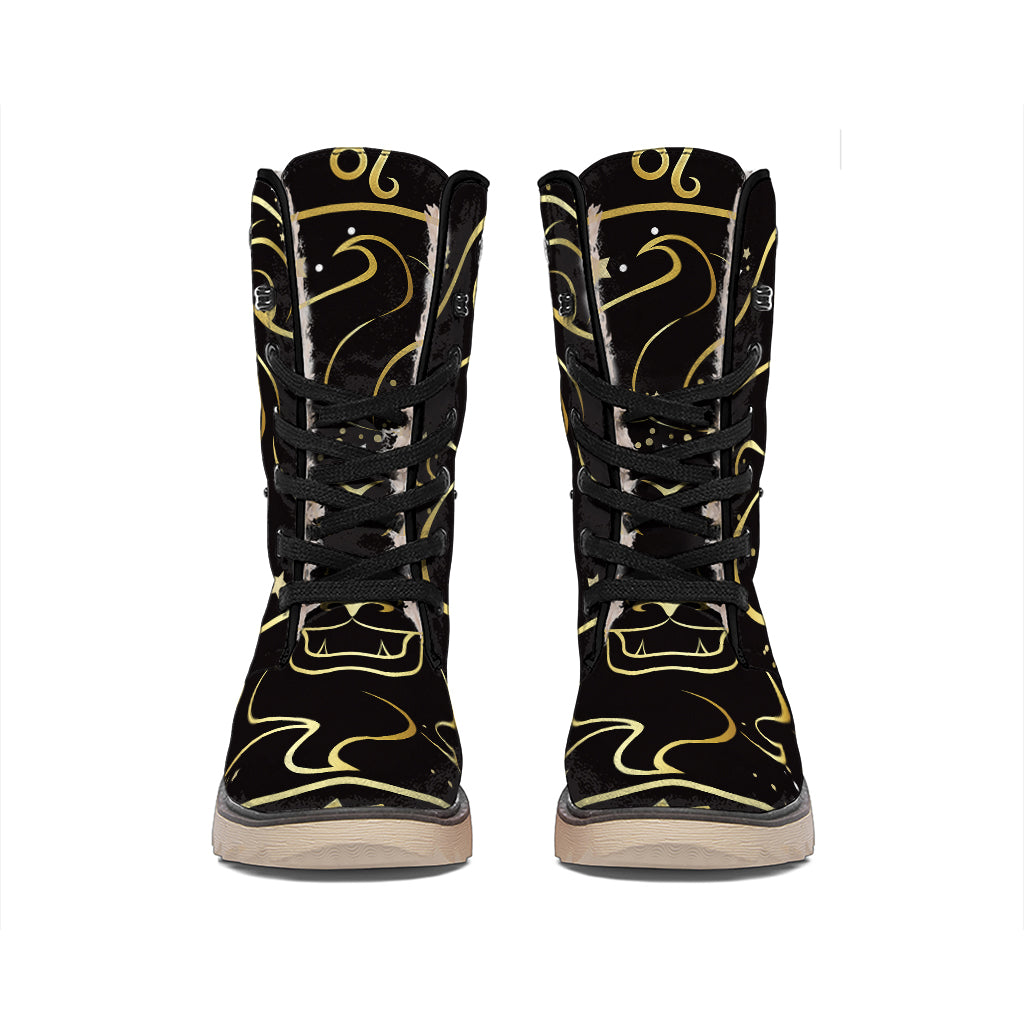 Gold And Black Leo Sign Print Winter Boots