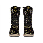 Gold And Black Leo Sign Print Winter Boots
