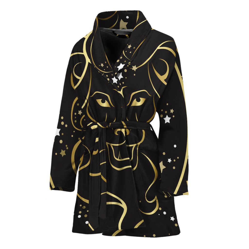 Gold And Black Leo Sign Print Women's Bathrobe