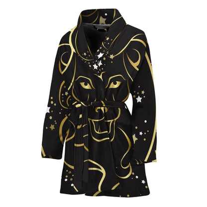 Gold And Black Leo Sign Print Women's Bathrobe