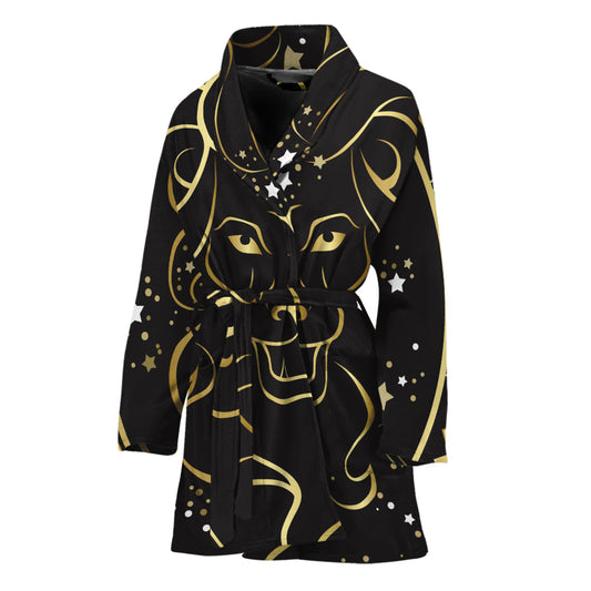 Gold And Black Leo Sign Print Women's Bathrobe