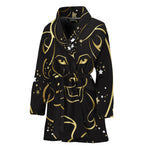 Gold And Black Leo Sign Print Women's Bathrobe