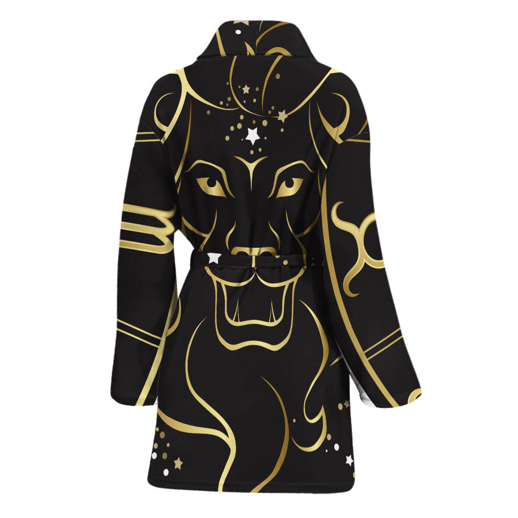 Gold And Black Leo Sign Print Women's Bathrobe