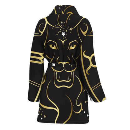 Gold And Black Leo Sign Print Women's Bathrobe