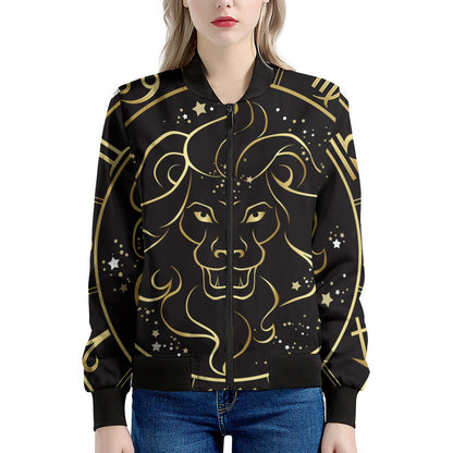 Gold And Black Leo Sign Print Women's Bomber Jacket
