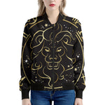 Gold And Black Leo Sign Print Women's Bomber Jacket