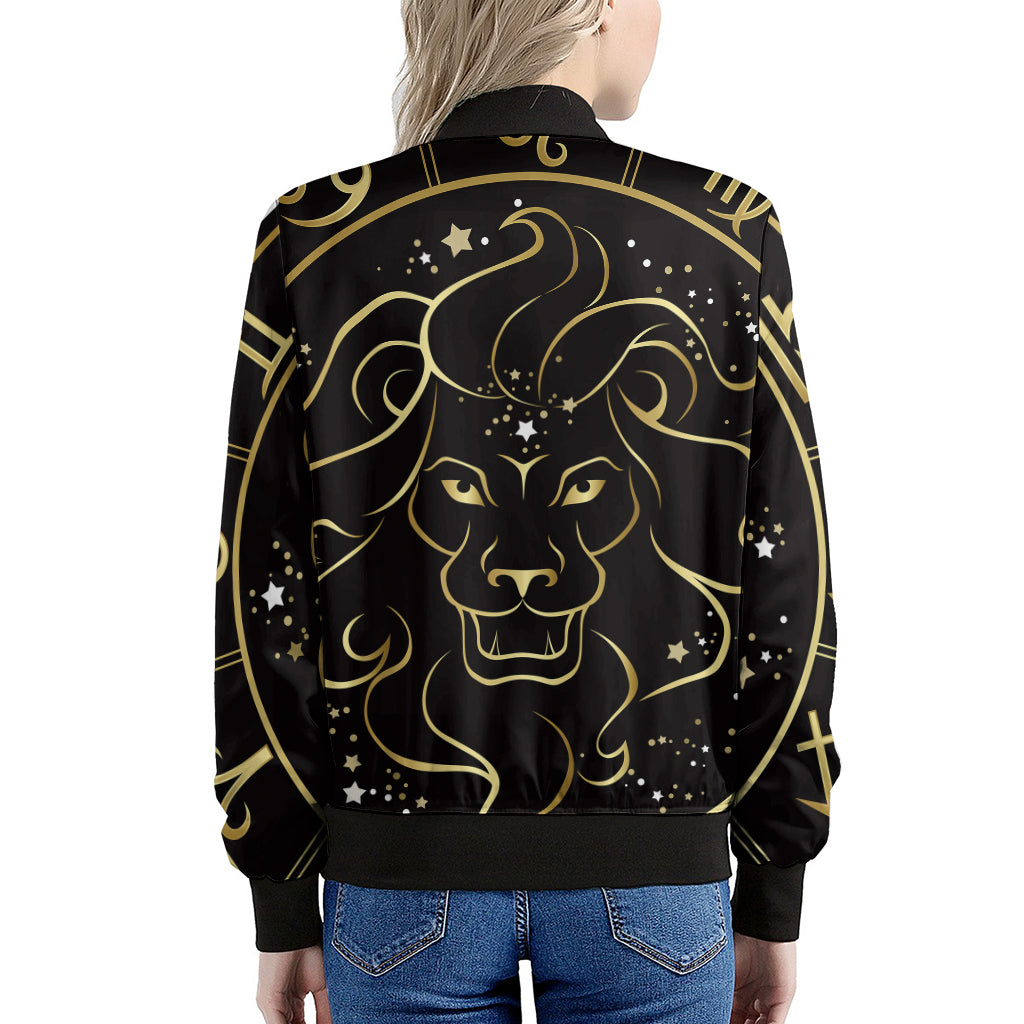 Gold And Black Leo Sign Print Women's Bomber Jacket