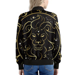 Gold And Black Leo Sign Print Women's Bomber Jacket