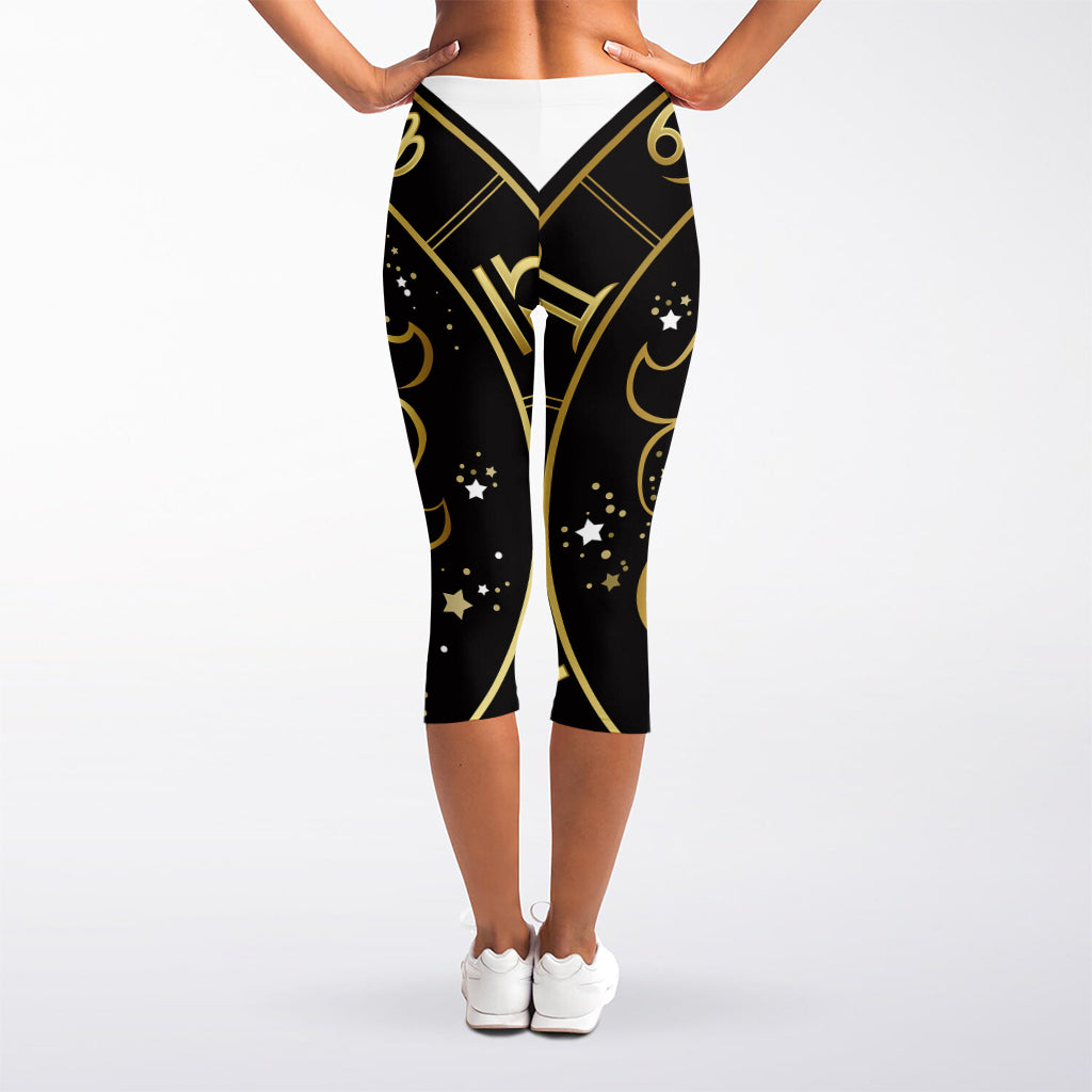 Gold And Black Leo Sign Print Women's Capri Leggings