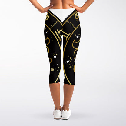 Gold And Black Leo Sign Print Women's Capri Leggings