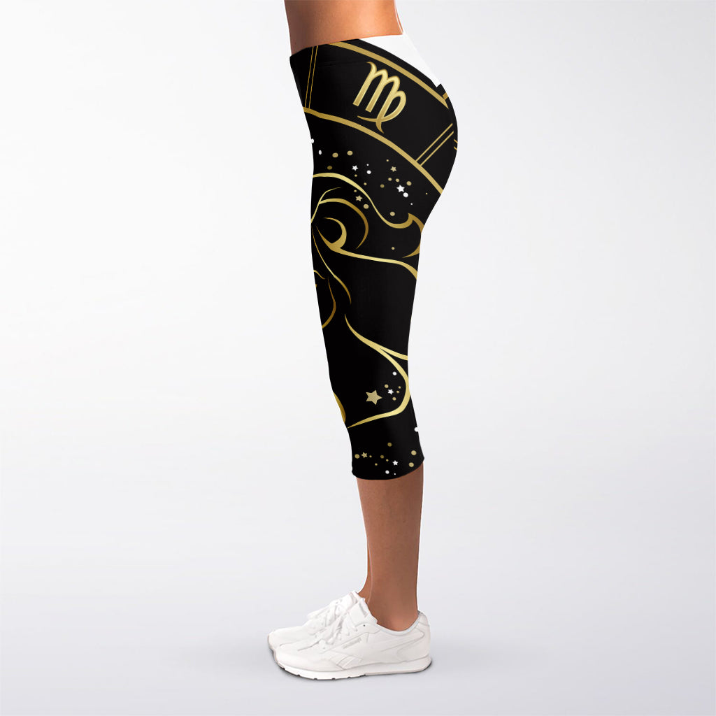 Gold And Black Leo Sign Print Women's Capri Leggings