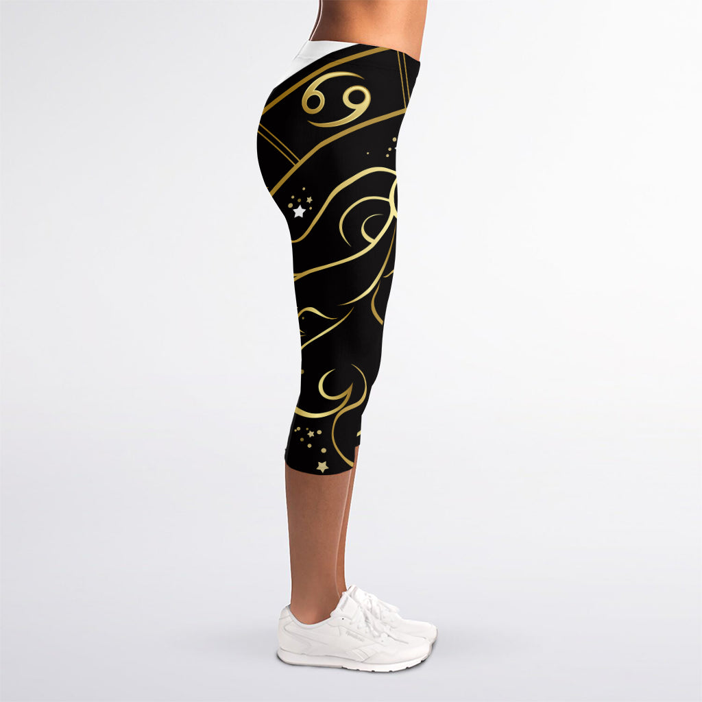 Gold And Black Leo Sign Print Women's Capri Leggings
