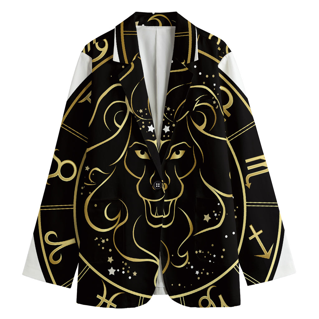 Gold And Black Leo Sign Print Women's Cotton Blazer