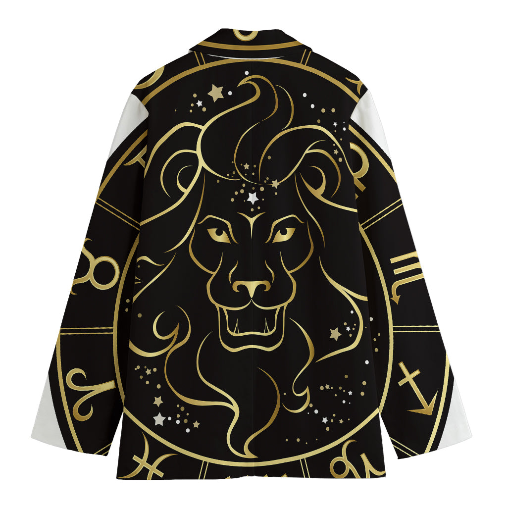 Gold And Black Leo Sign Print Women's Cotton Blazer