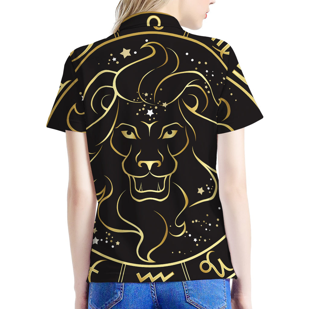 Gold And Black Leo Sign Print Women's Polo Shirt