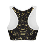 Gold And Black Leo Sign Print Women's Sports Bra