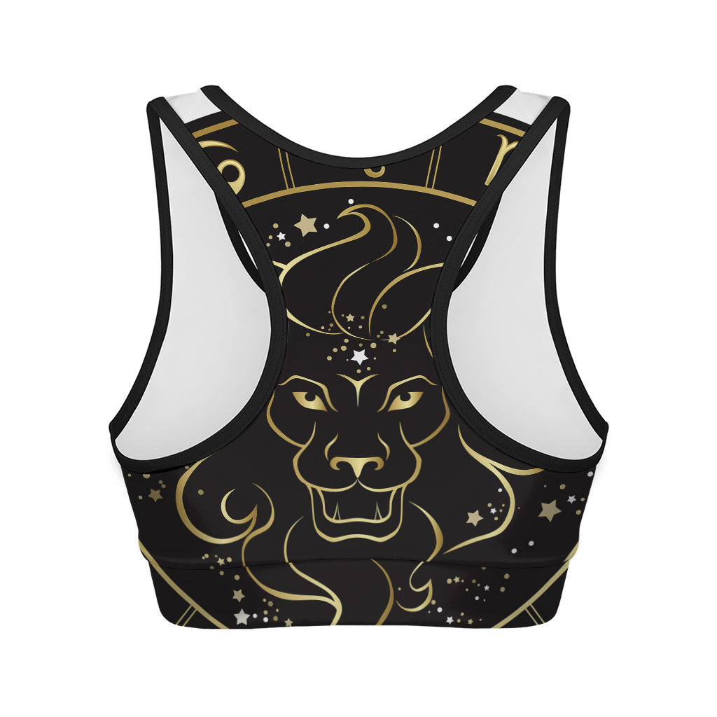 Gold And Black Leo Sign Print Women's Sports Bra