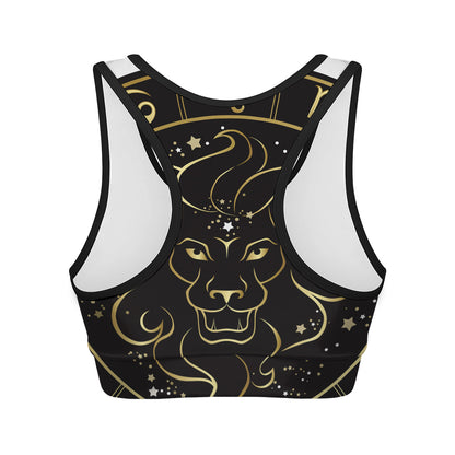 Gold And Black Leo Sign Print Women's Sports Bra