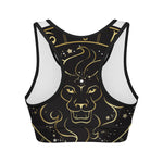 Gold And Black Leo Sign Print Women's Sports Bra