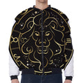 Gold And Black Leo Sign Print Zip Sleeve Bomber Jacket