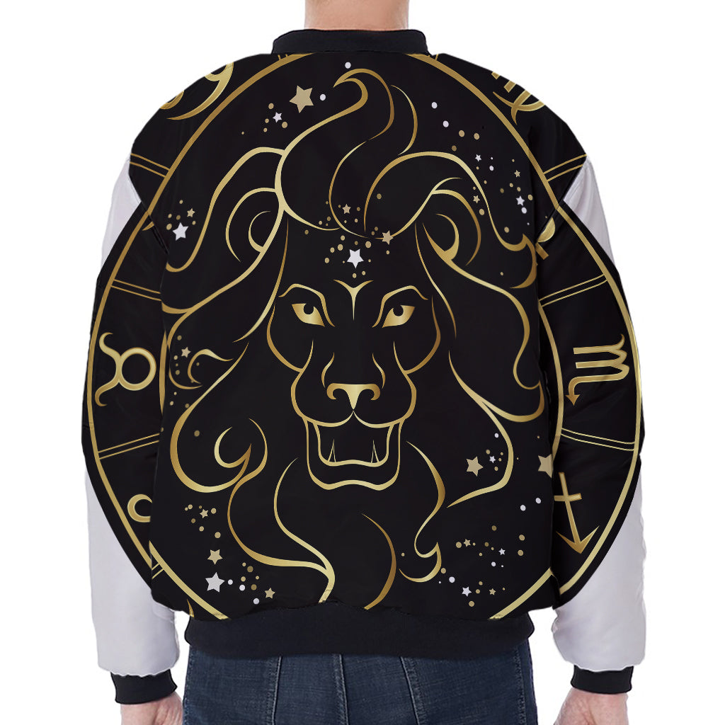 Gold And Black Leo Sign Print Zip Sleeve Bomber Jacket