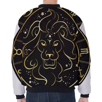 Gold And Black Leo Sign Print Zip Sleeve Bomber Jacket