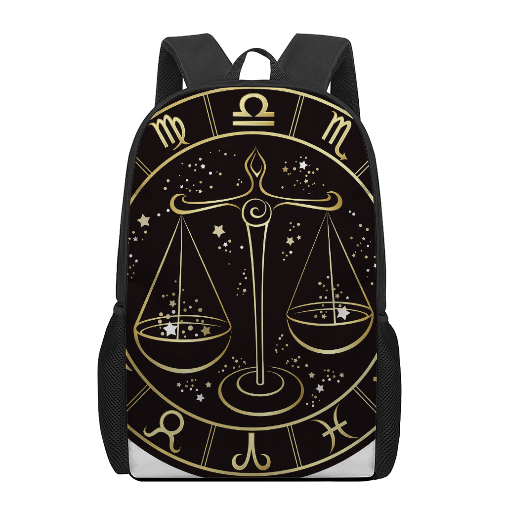 Gold And Black Libra Sign Print 17 Inch Backpack